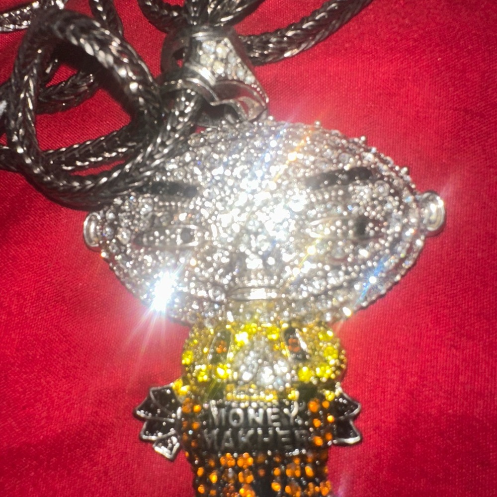 Silver and Gold Pendant Necklace Stewie Griffin sparkling cz’s gems with chain